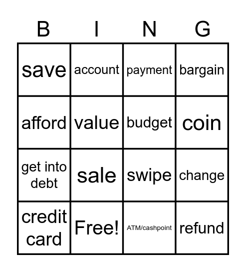 spending and saving money Bingo Card