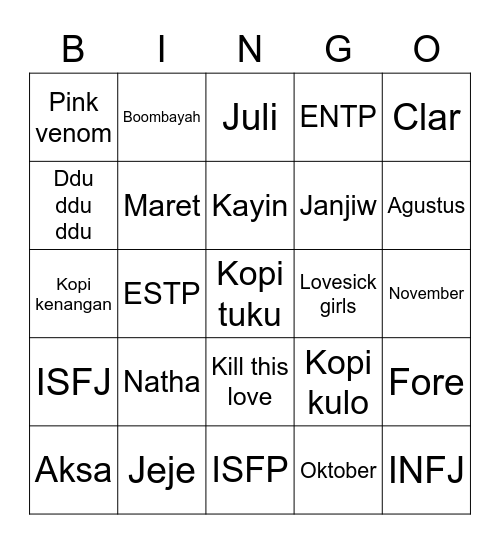 Untitled Bingo Card