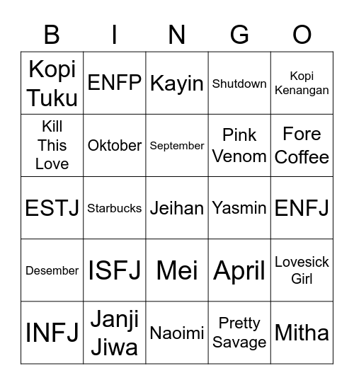 Untitled Bingo Card