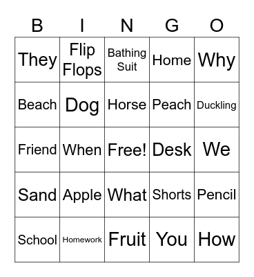 Alyssa's English Bingo Game Bingo Card