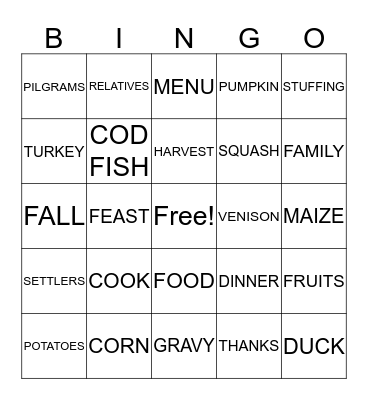 THANKSGIVING Bingo Card