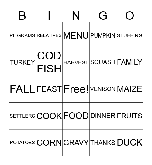 THANKSGIVING Bingo Card