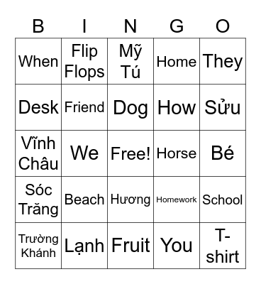 Alyssa's English Bingo Game Bingo Card