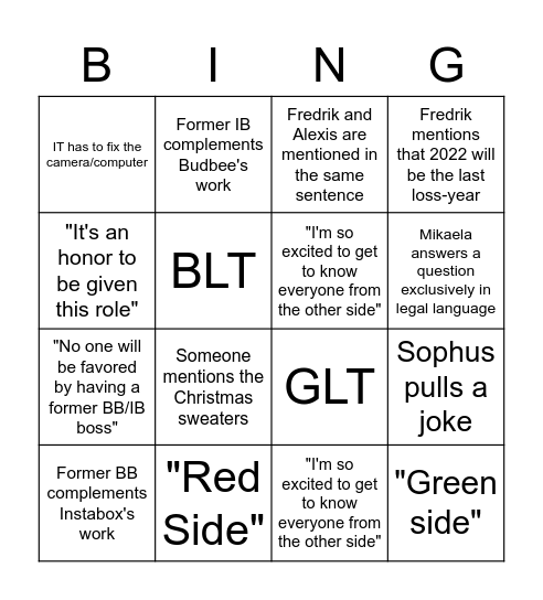 Town-hall Bingo Card