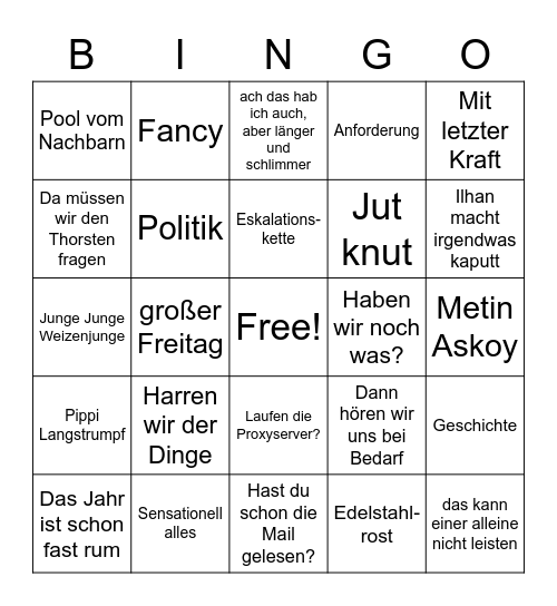 Holger Bingo v2 Bingo Card