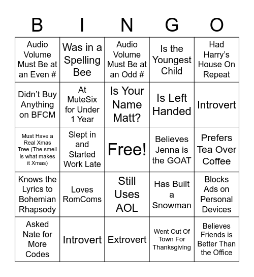 MuteSix Bingo Card