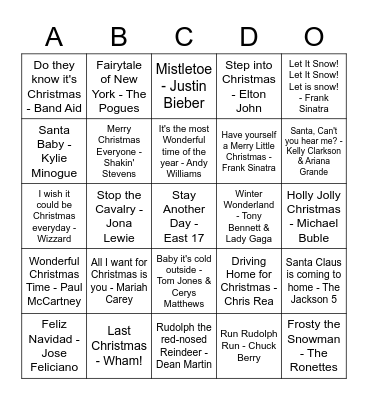 Christmas Song Bingo Card