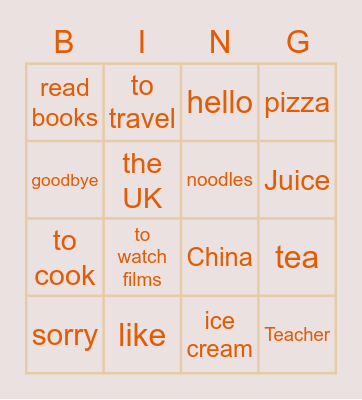 Mandarin club Bingo Card