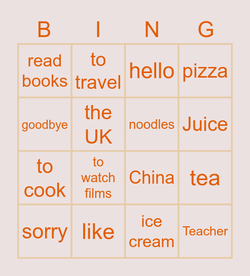 Mandarin club Bingo Card