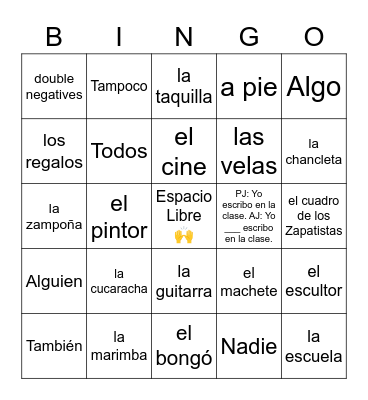 Palabras Afirmativas y Negativas / Cultura Bingo Card