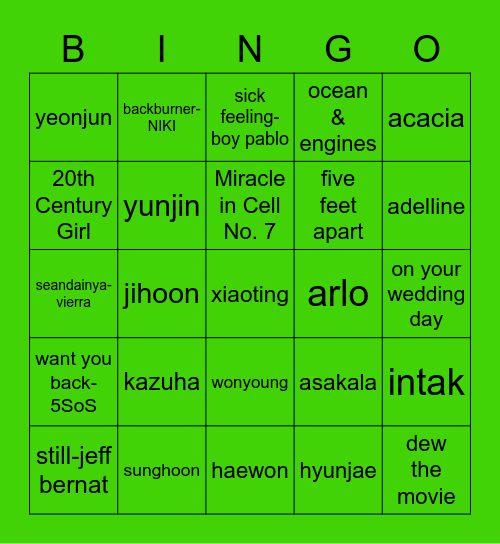 Intak Bingo Card