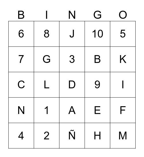 NUMBEROS Y LETRAS Bingo Card