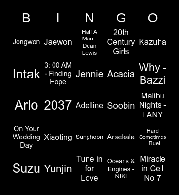 Jongwon Bingo Card