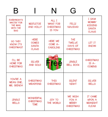 KPC Court # 162 Christmas Song Bingo Card