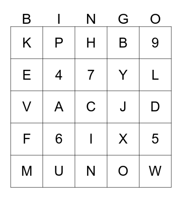 Numeros y Letras Bingo Card