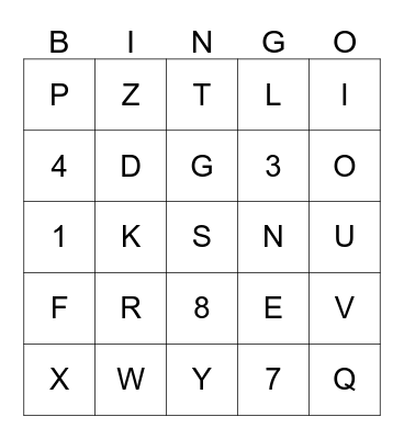 LETRAS Y NUMEROS Bingo Card