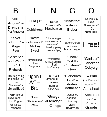 AUs Julesangs bingo banko Bingo Card