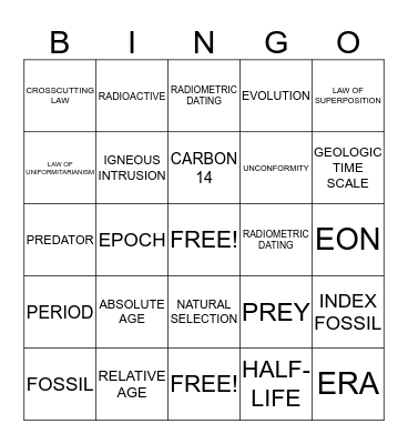 GEOLOGIC TIME VOCABULARY Bingo Card