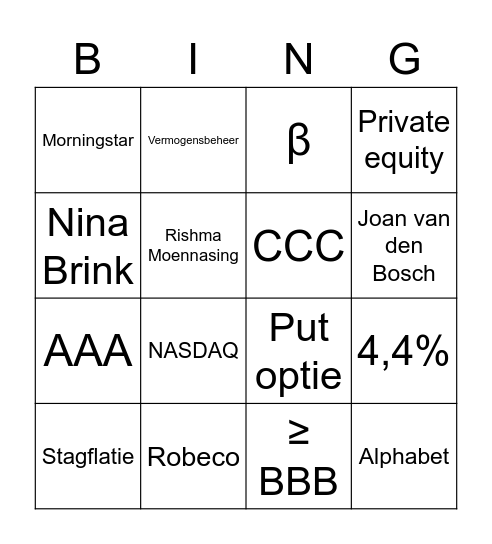 Beleggingsbingo Card