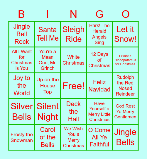 Christmas Song Bingo w/ Mr. Lucas Bingo Card