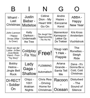 PABO Kerstmuziek Bingo Card