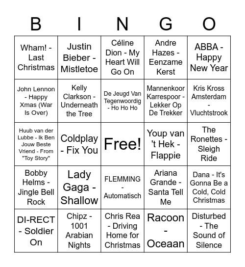 PABO Kerstmuziek Bingo Card