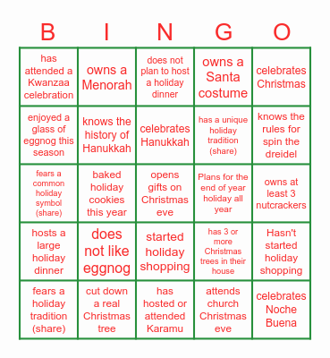 DEI Holiday BINGO Card