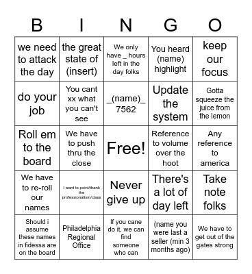 Blank Bingo Card