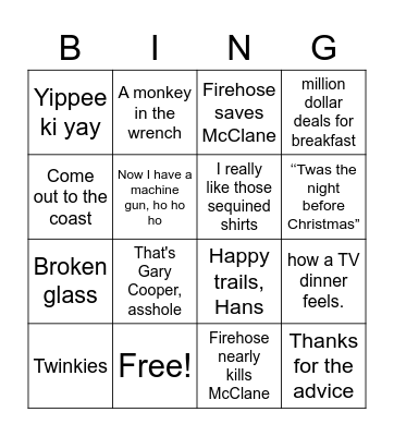 Die Hard Bingo Card