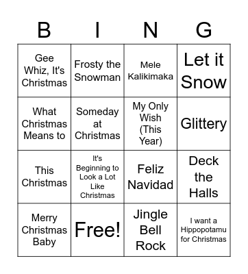 Christmas Music Bingo Card