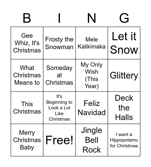 Christmas Music Bingo Card