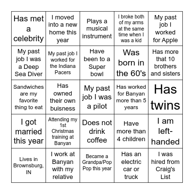 Getting to know you BINGO Card