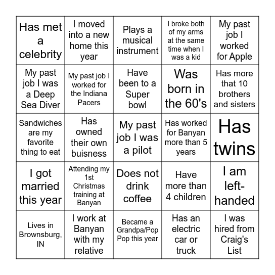 Getting to know you BINGO Card