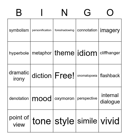 Figurative Language Bingo Card