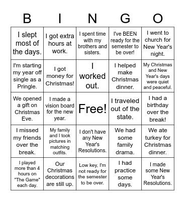 How did you spend your break? Bingo Card