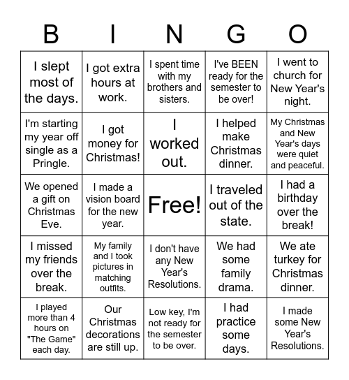 How did you spend your break? Bingo Card