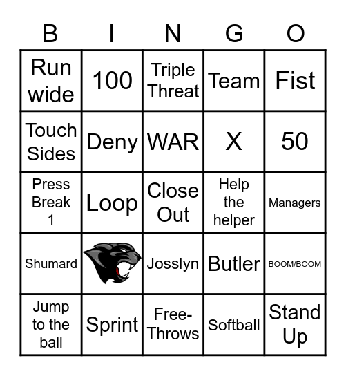 Lady Panther Basketball Bingo Card