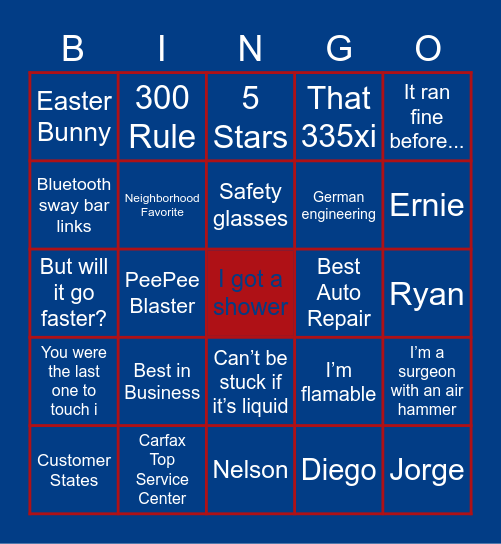 Airpark Auto Pros Bingo Card
