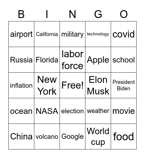 CNN10 Bingo Card