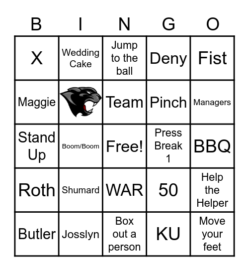 Lady Panther Basketball Bingo Card