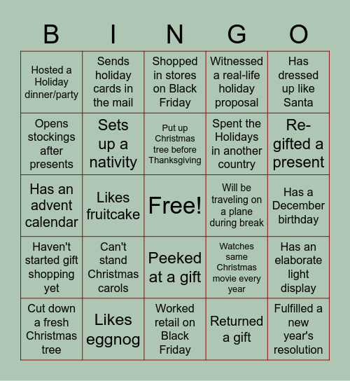 Holiday Bingo Card