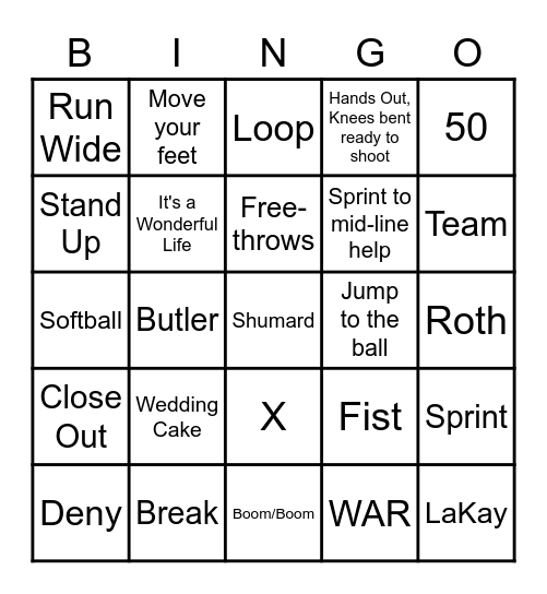 Lady Panther Basketball Bingo Card