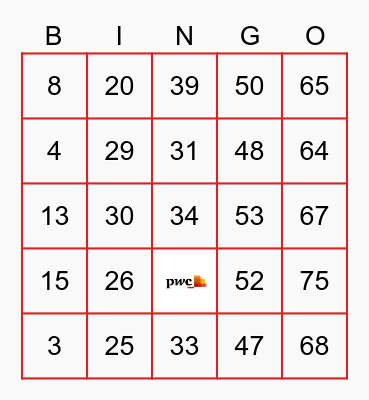 BINGO - PwC Edition Bingo Card