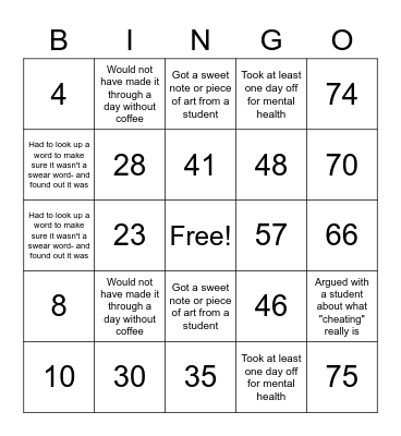 EB Team Bingo Card