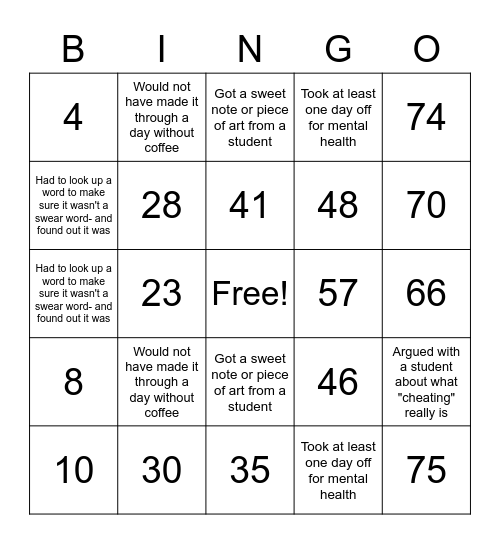 EB Team Bingo Card
