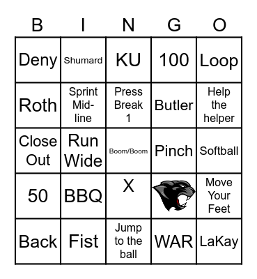 Lady Panther Basketball Bingo Card