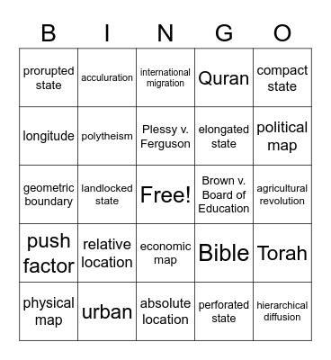 Final Exam Review Bingo Card