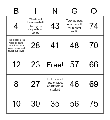 EB Team Bingo Card