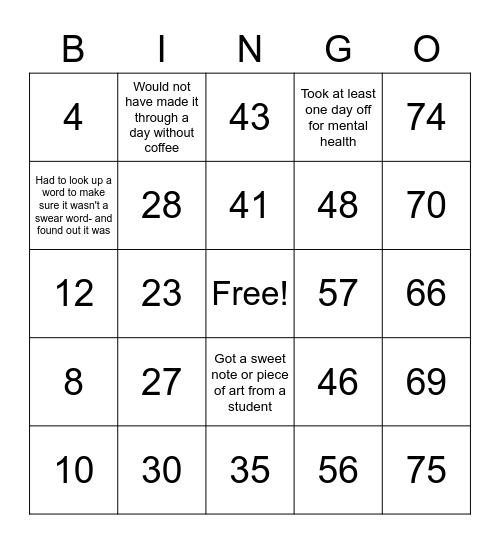 EB Team Bingo Card