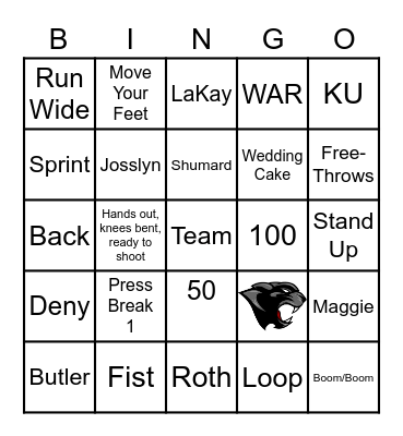 Lady Panther Basketball Bingo Card